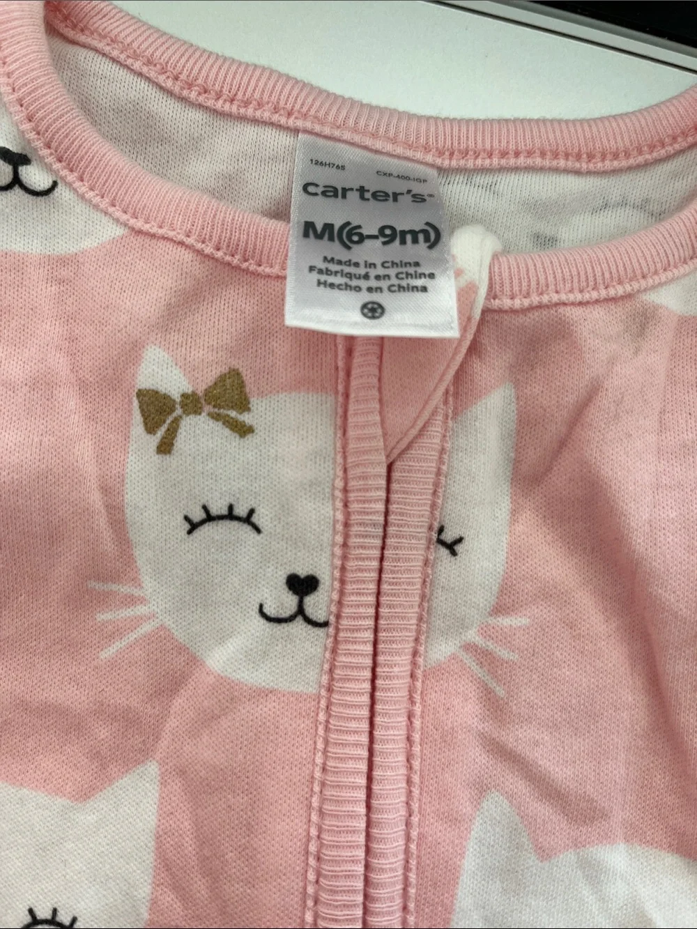 Carter's Pink Cat Print Sleeveless Sleep Sack with Gold Bow Accents Size 6-9M